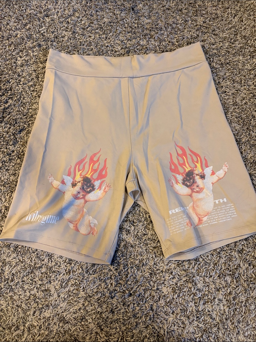 Civil Regime cherub with flames tan biker shorts size large